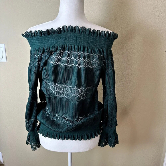 ANTHROPOLOGIE Deletta brand Off Shoulder Green Lace Top - size Medium - Picture 8 of 13